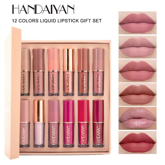 HANDAIYAN 12-Color Velvet Matte Lip Gloss Set