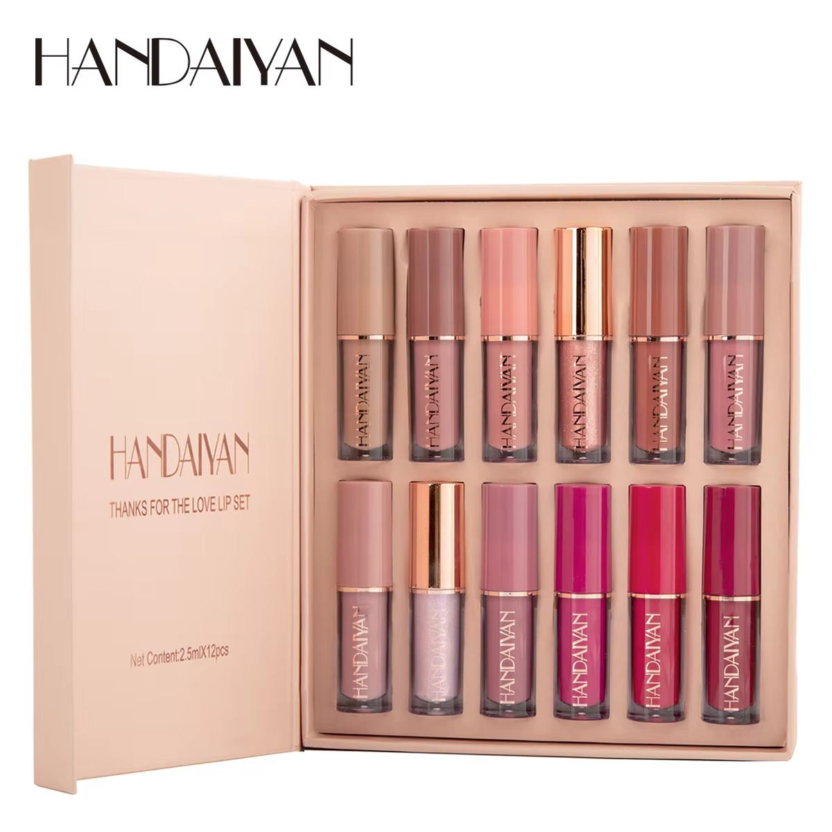 HANDAIYAN 12-Color Velvet Matte Lip Gloss Set